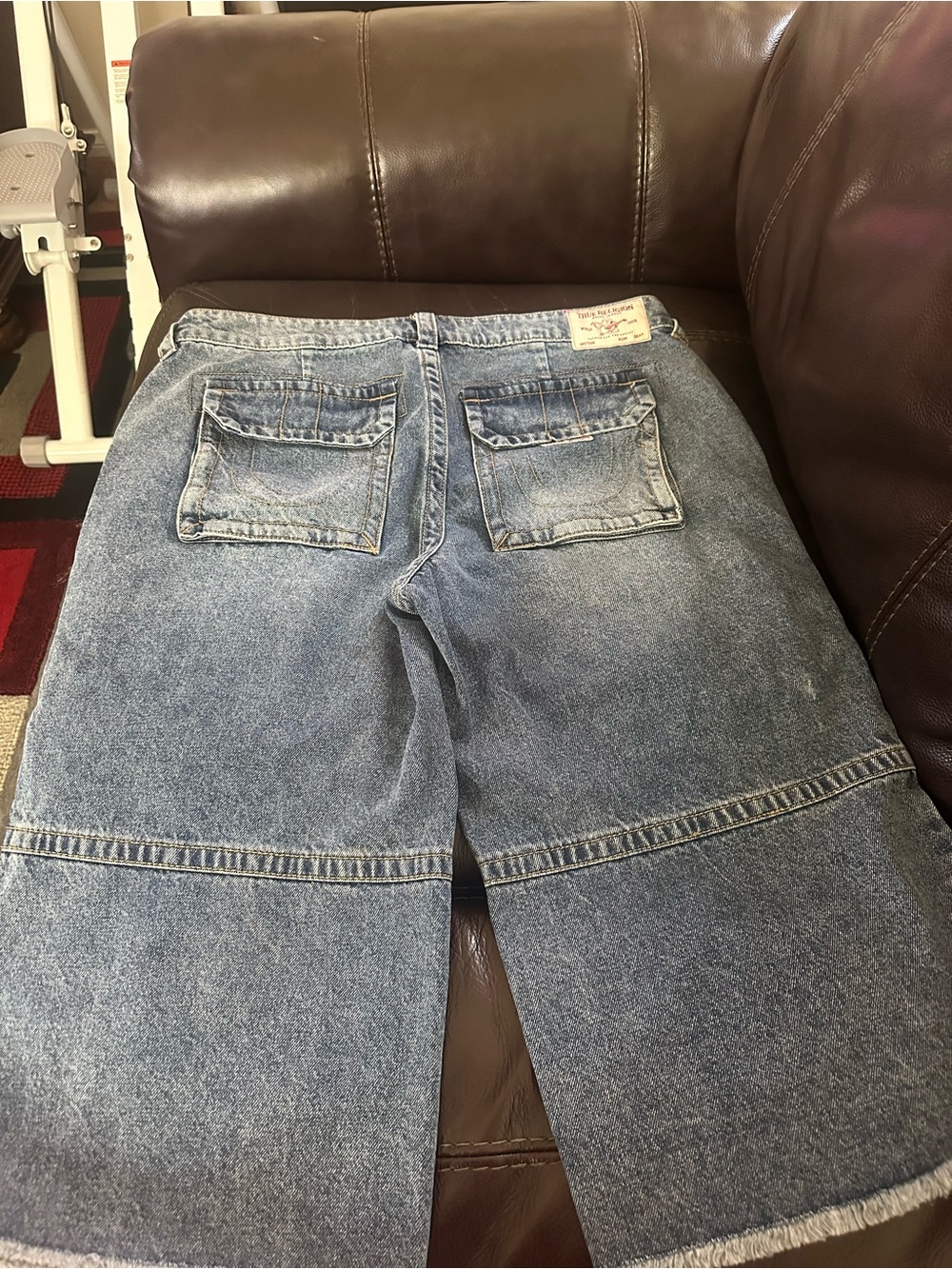True Religion Women's Distressed Blue Cargo Jean Shorts - Picture 6 of 6